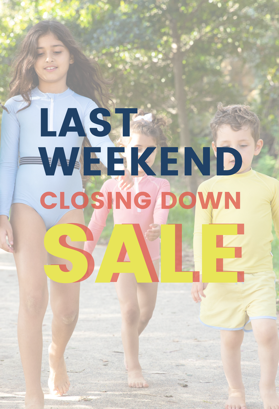 Children walking outdoors with 'Last Weekend Closing Down Sale' text overlay.