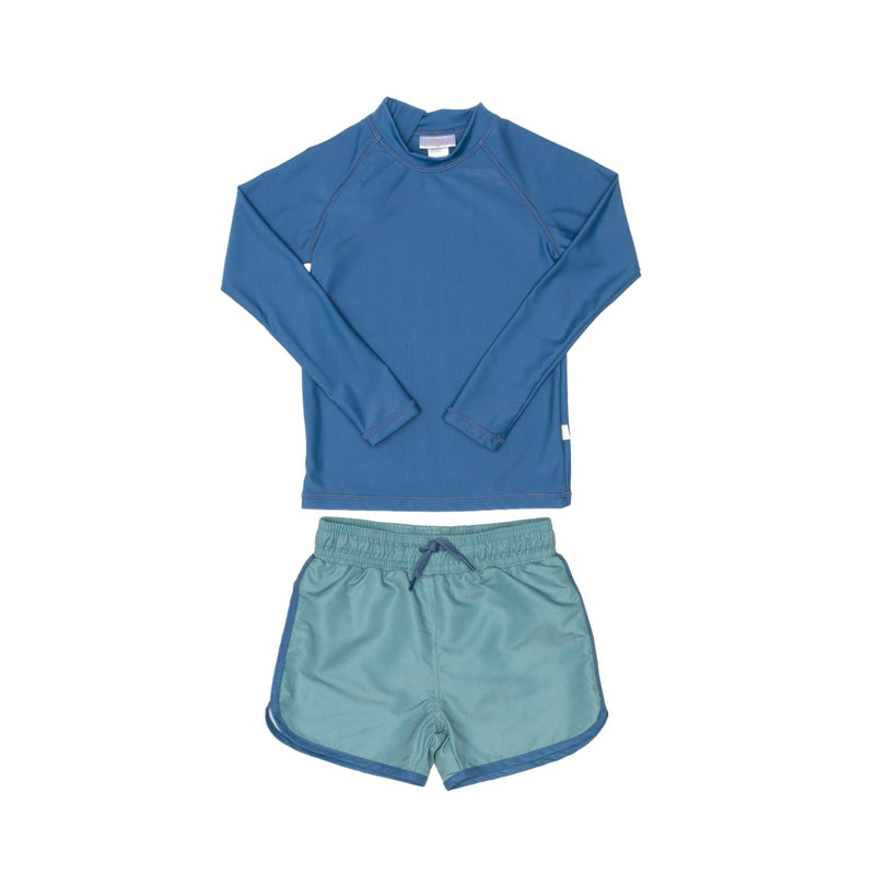 Blue Rashie and Green Swim Shorts