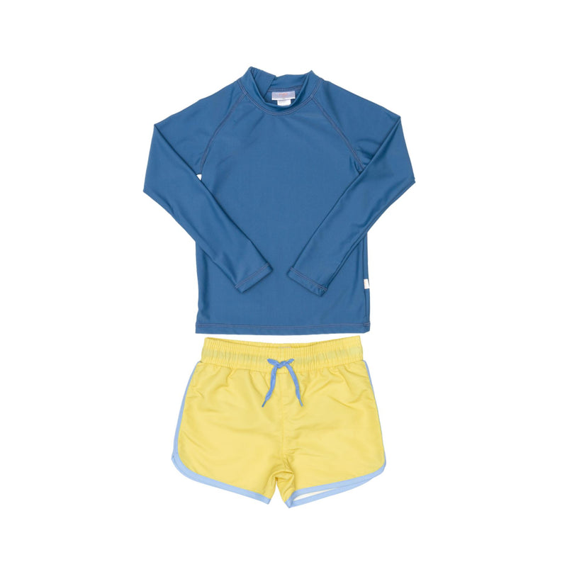 Blue Rashie and Yellow Swim Short