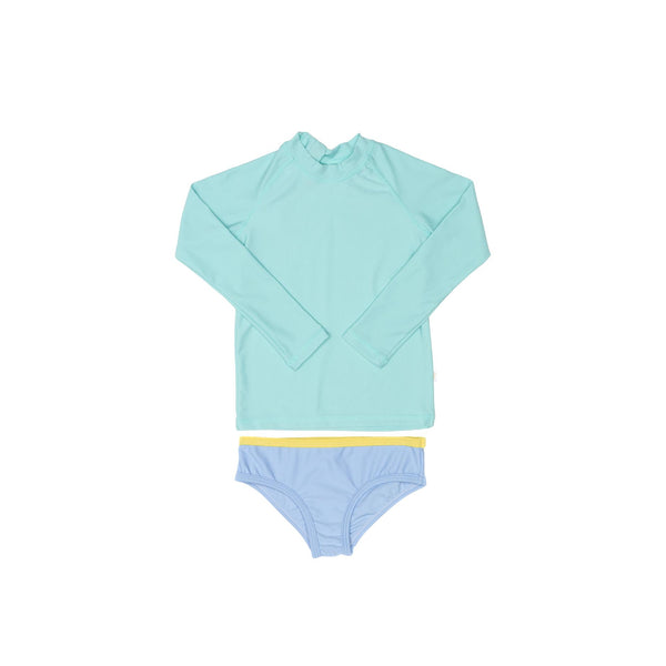Green Rashie and Blue Swim Brief