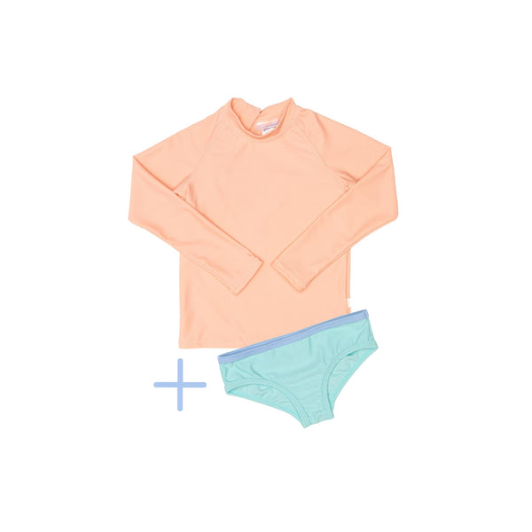 Peach rashie plus green swim brief