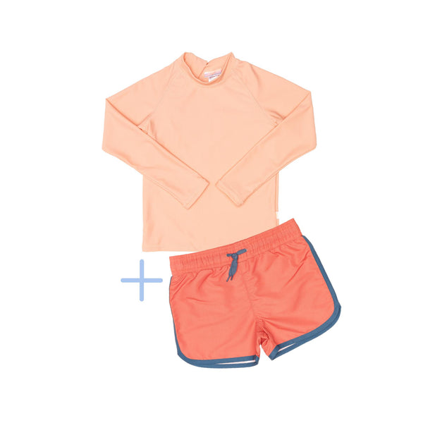 Peach Rashie plus Red Shorts