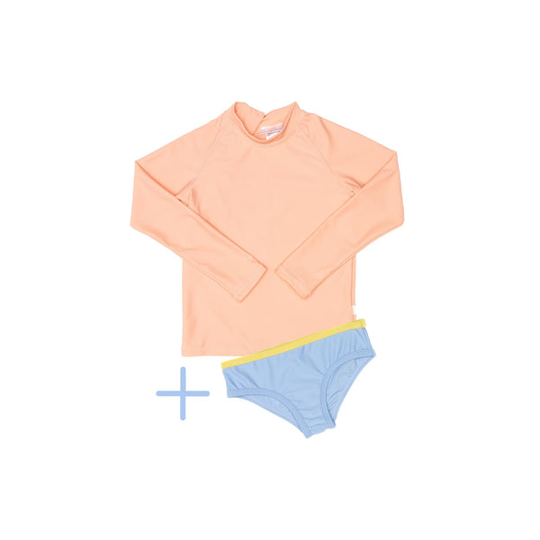 Peach rashie plus blue swim brief