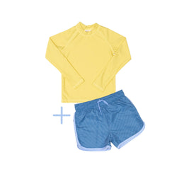 Yellow Rashie Plus Blue Swim Shorts