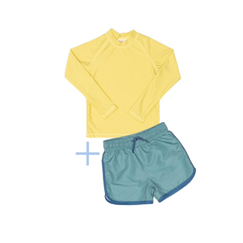 Yellow Rashie Plus Green Swim Shorts